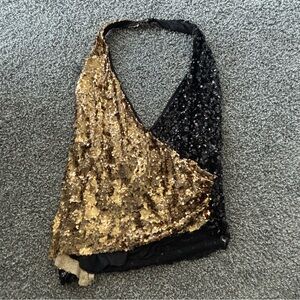 Zara Black and Gold Sequin Top